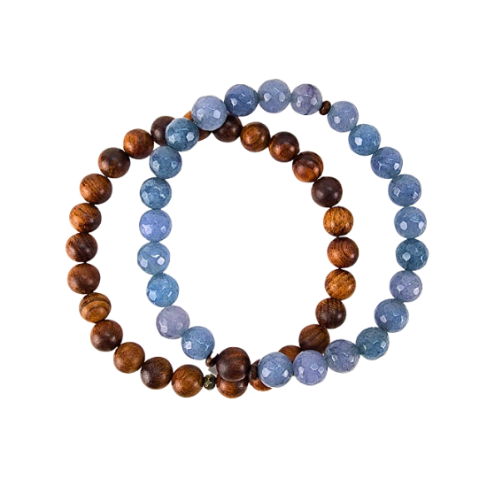 Tanzanite Faceted Gemstone & Sandalwood Bracelet