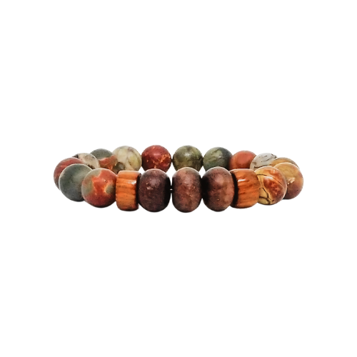 Handcrafted Picasso Jasper & Wood Bead Bracelet