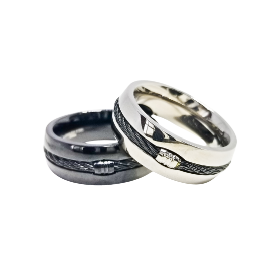 Men’s Black and Stainless-Steel Cable Ring – Bold & Sophisticated